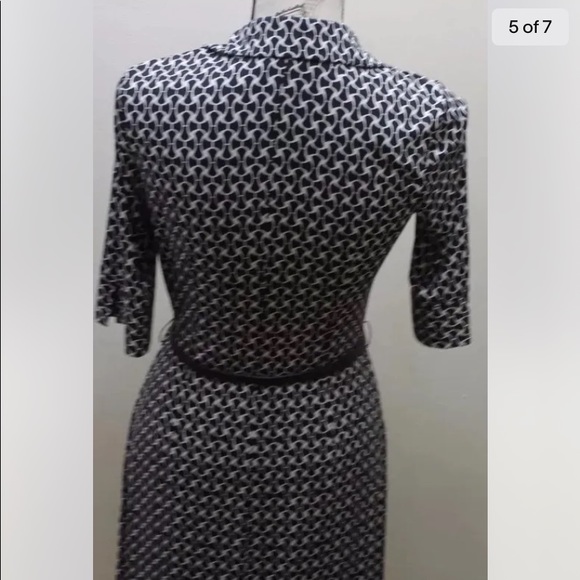 Laundry Shelley Segal Shirt Dress Black White Geometric 4 Short Sleeve - Picture 7 of 8